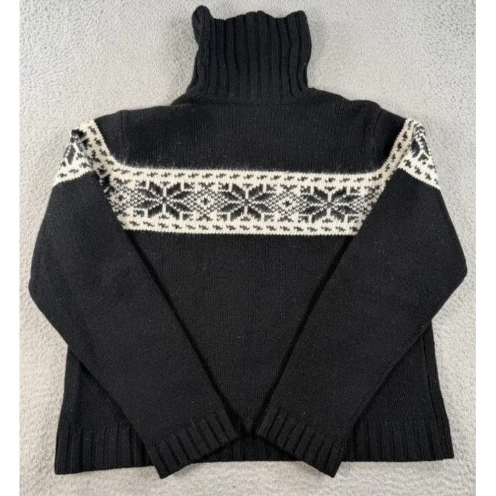 Lauren Ralph Lauren Lambswool‎ Turtleneck Sweater Womens XL Black Snowflake Fair